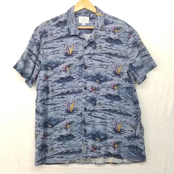 Lucky Brand Linen Blend Hawaiian Shirt Mens Large Blue Tropical Vacation - Picture 11 of 11